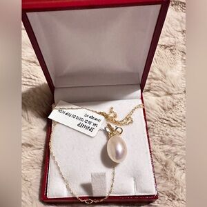 Pro Leoni fresh pearl & diamonds pendant with gold chain